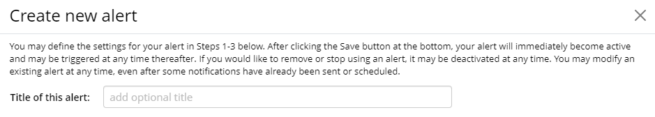 Title section of alert settings