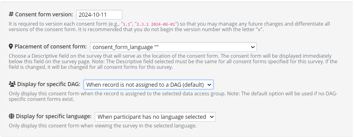 Consent form settings