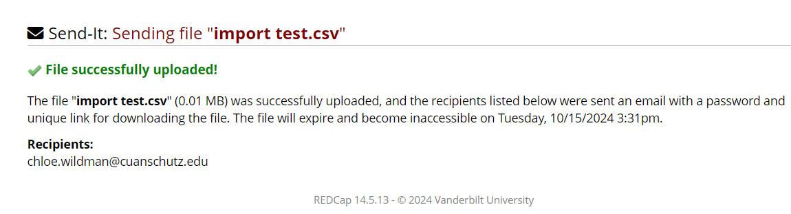 File successfully uploaded message