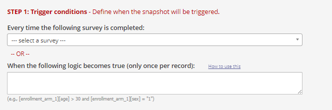 Step 1 PDF Snapshot trigger conditions