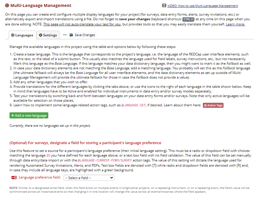 The Multi-Language Management home page