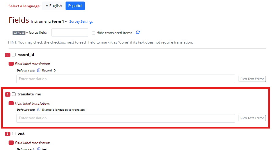 The translator tool with the 'translate_me' field highlighted