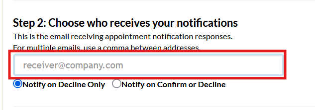 Screenshot of the appointment reminder configuration page in Mosio, with the email address text field highlighted