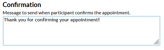 Screenshot of the appointment reminder configuration page in Mosio, zoomed in on the confirmation section of the page
