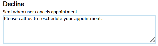 Screenshot of the appointment reminder configuration page in Mosio, zoomed in on the decline section of the page
