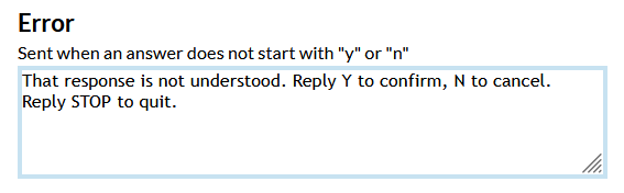 Screenshot of the appointment reminder configuration page in Mosio, zoomed in on the error section of the page
