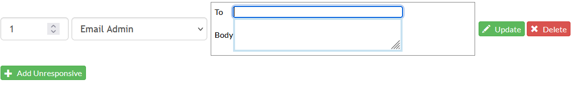 Screenshot of the appointment reminder configuration page in Mosio, with the add unresponsive and email admin action selected