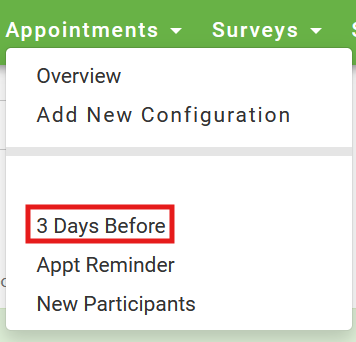 Screenshot of the Mosio appointments dropdown, with the name of an appointment highlighted.