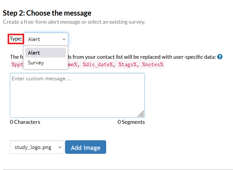 Screenshot of the storyline configuration page in Mosio, with the Type field highlighted.