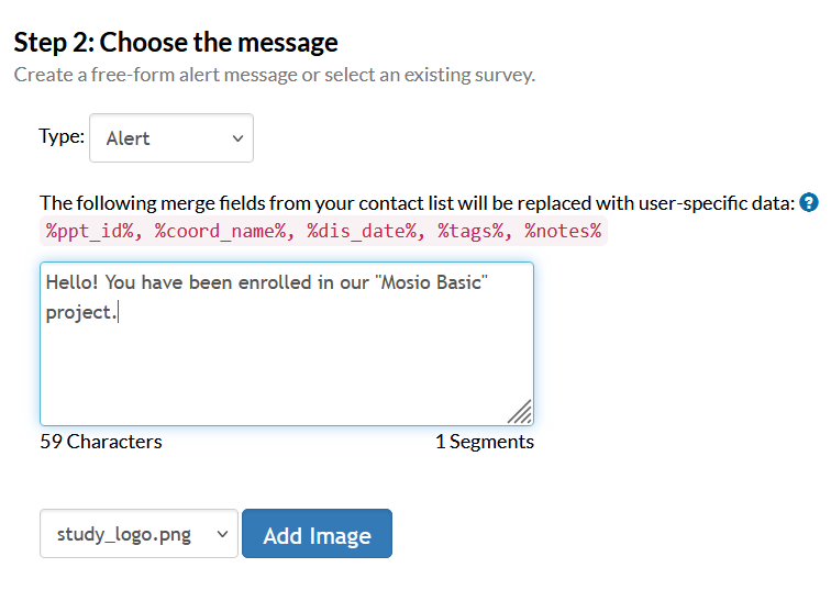 Screenshot of the storyline configuration page in Mosio, focused on Step 2 of the design options