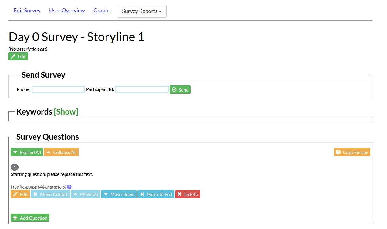 Screenshot of the survey configuration page in Mosio.