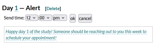 Screenshot of a storyline configuration page in Mosio, with a focus on the edit interface for the time fields