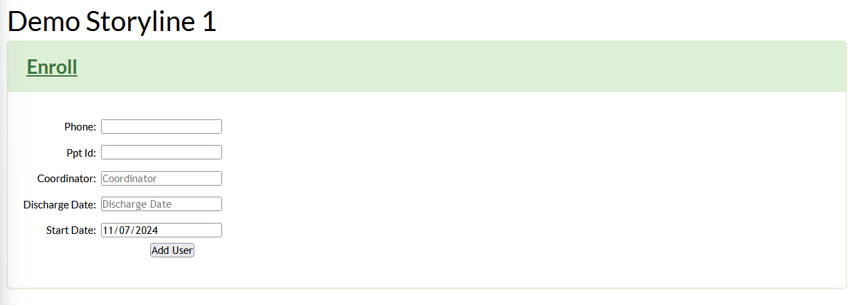 Screenshot of a Mosio storyline page, with focus on the user input fields