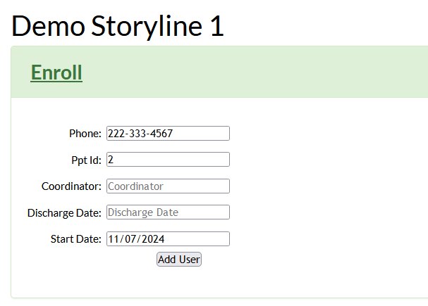 Screenshot of a Mosio storyline page, with focus on the user input fields and values entered in said fields