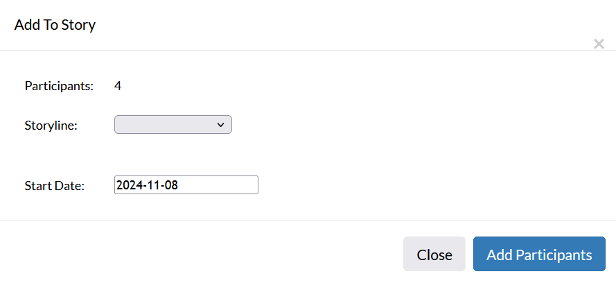 Screenshot of the pop-up window that appears when selecting Add Group to Story from the contact list page