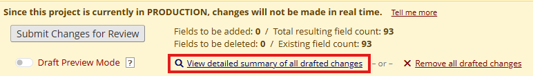 Screenshot of the changes summary window in Designer