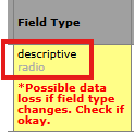 Screenshot of listing of changes with field type outlined.